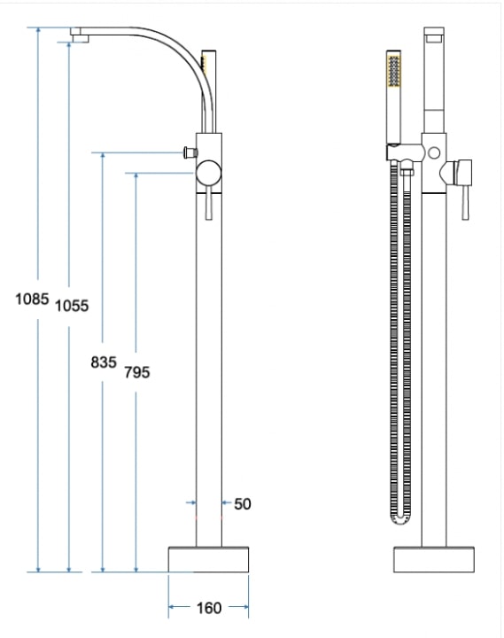BATERIE CADA FREESTANDING DECCO CROM, SET INSTALARE IN PARDOSEALA INCLUS